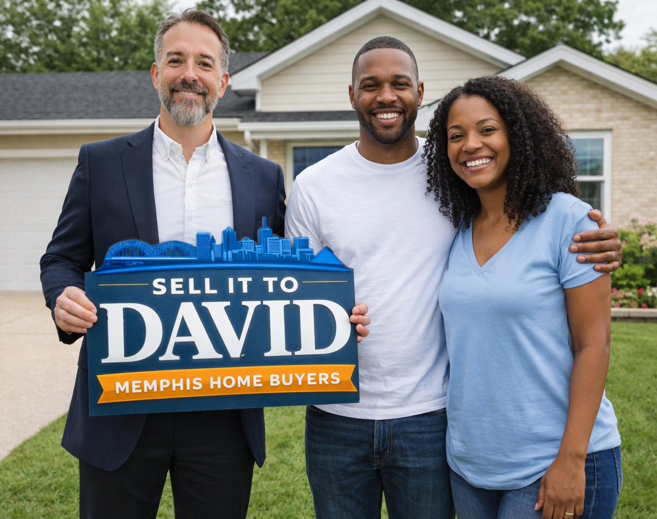 David Ligon with Sell it to David sign helping a Memphis family sell their house fast